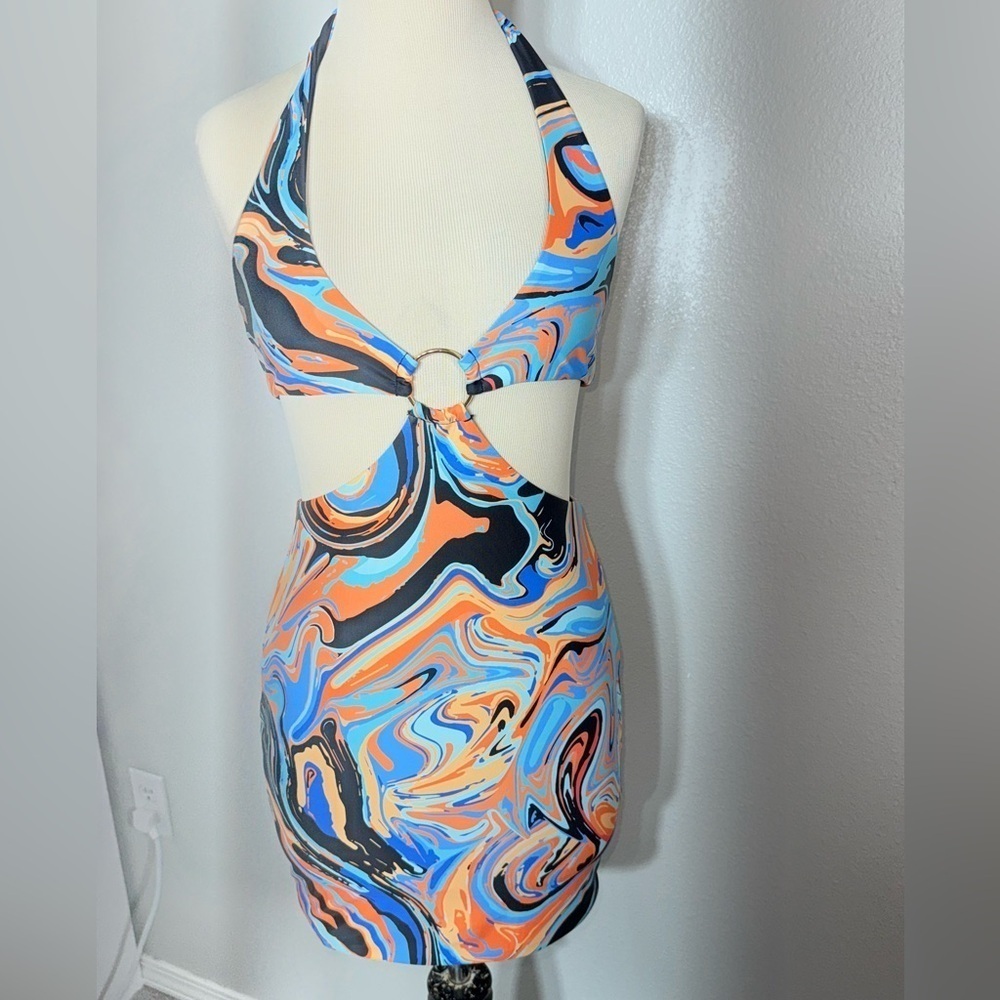 White Fox Boutique Like No Other Mini Dress size small orange/blue/black - Picture 7 of 14